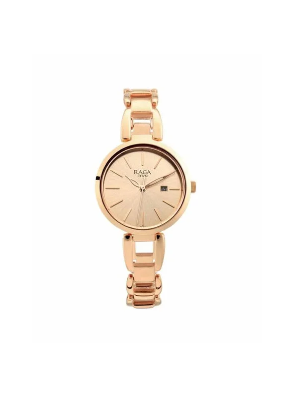 تيتان ساعة راجا النسائية بتصميم عصري بلون ذهبي وردي